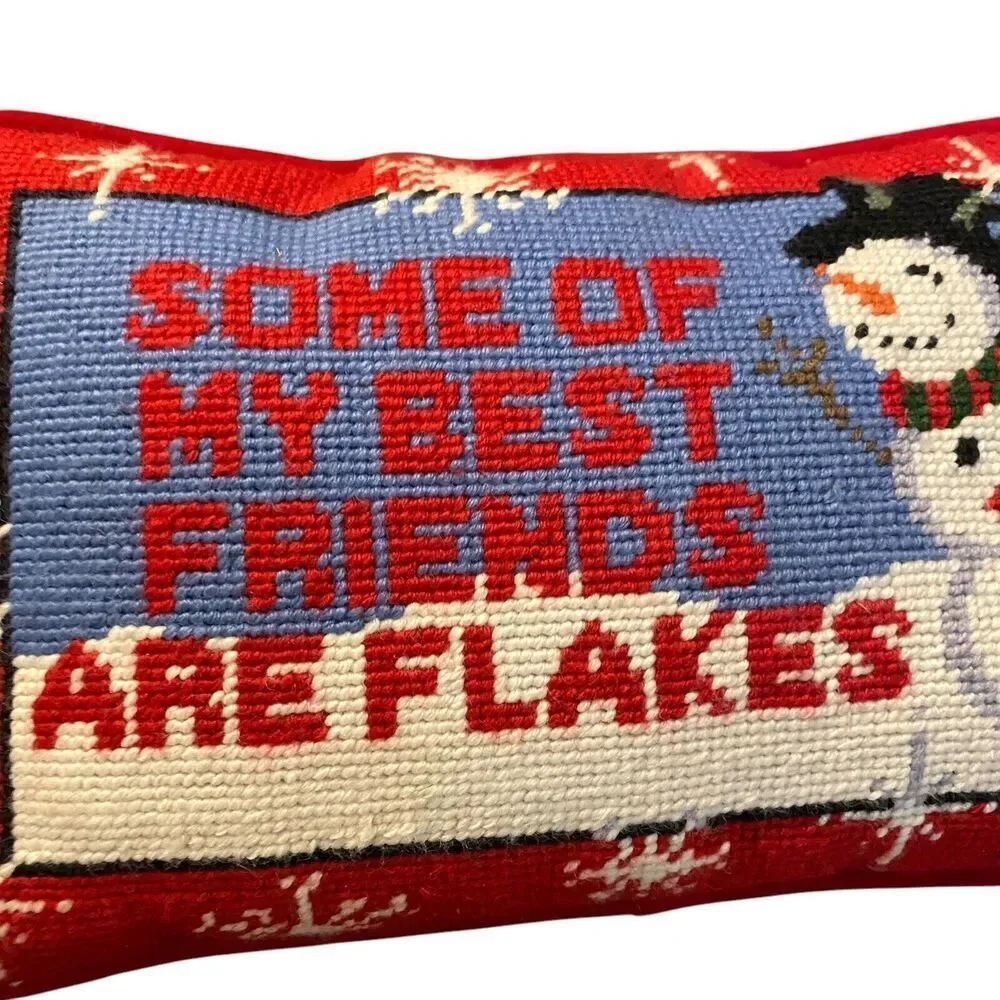 Christmas Needlepoint Velvet Gift Pillow Best Friends Are Snowflakes Snowman